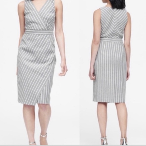 Banana Republic Dresses & Skirts - Banana Republic Dress Gray White Striped Linen Sleeveless Dress Women's Size 4